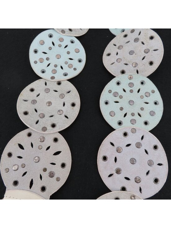 Womens One Size White Leather Silver Tone Metal Studded Stud Medallion Belt Boho main image 9